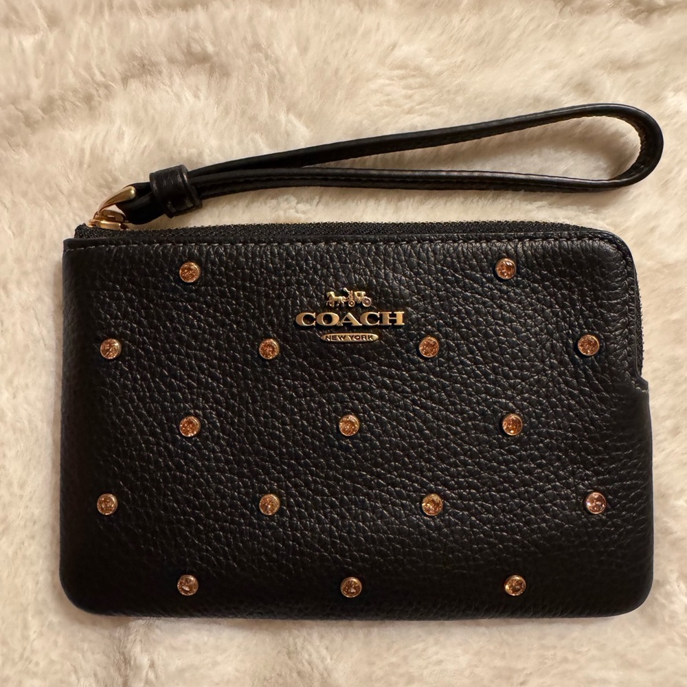 Coach NWT Black Pebbled Leather Teri  With Crystal and matching wristlet - Picture 8 of 11